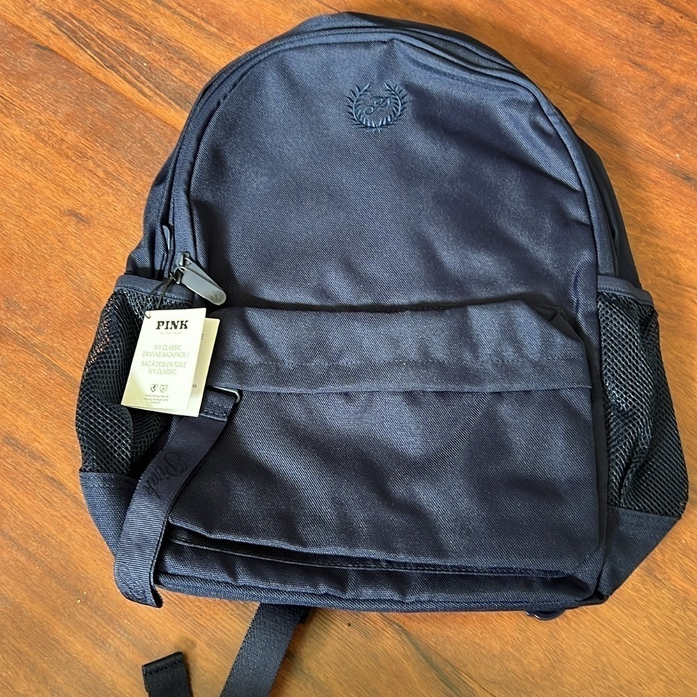 VS Pink Ivy Classic Canvas Backpack in Midnight Navy adjustable polyester zipper - Picture 7 of 10